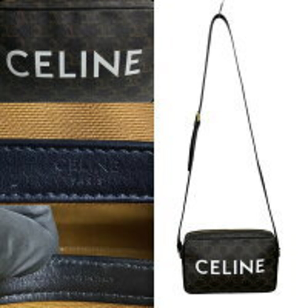Celine Triomphe Messenger Bag Leather Shoulder Pochette Black - Picture 3 of 8